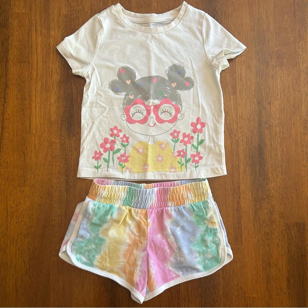 Girls 2-Piece Summer Set | Tie-Dye Shorts w/ Pockets | Girls Size XS(4–5)